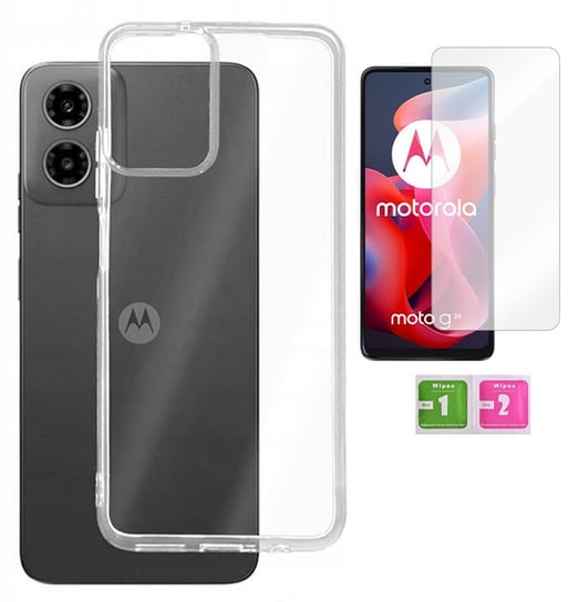 Etui silikonowe 2mm do MOTOROLA MOTO G24 G04 przezroczyste case + szkło 9H MARTECH