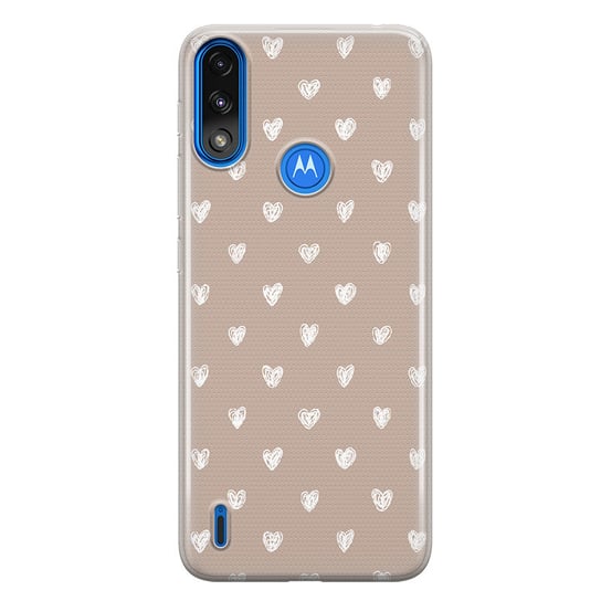 Etui silikonowe z nadrukiem Motorola Moto E7 Power Serduszka beż PieceofCase