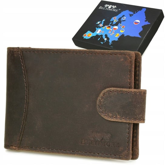 Etui skórzane na dokumenty karty wizytownik RFiD ciemny brąz C85 brązowy, beżowy Beltimore