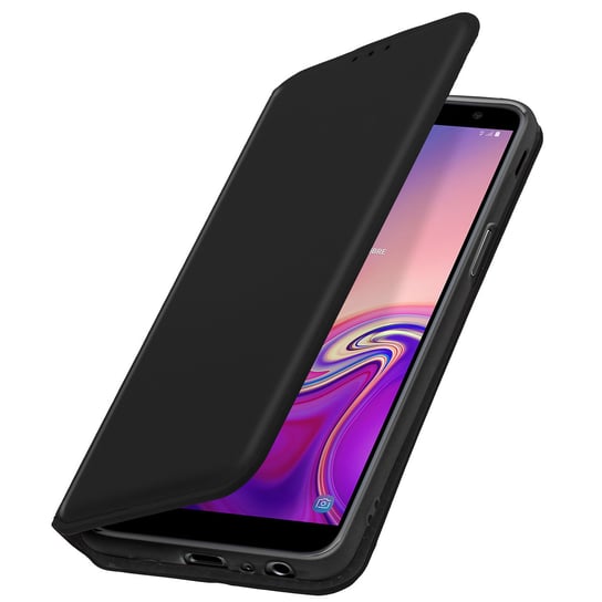 Etui Slim Case, etui z podstawką Classic Edition z kieszenią na kartę do Galaxy J6 Plus – czarne Avizar