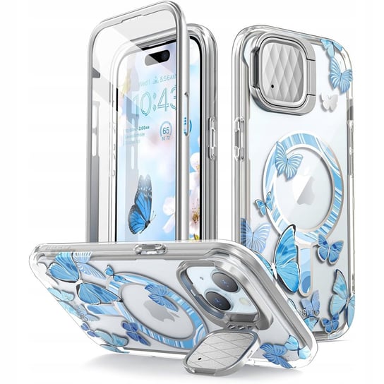 Etui Supcase i-Blason Cosmo Mag MagSafe SP do iPhone 15, przezroczysto-niebieskie w motyle Supcase