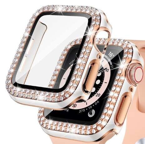 Etui + szkło 2W1 do Apple Watch 7/8/9 41mm DIAMOND biało-rosegold Bestphone