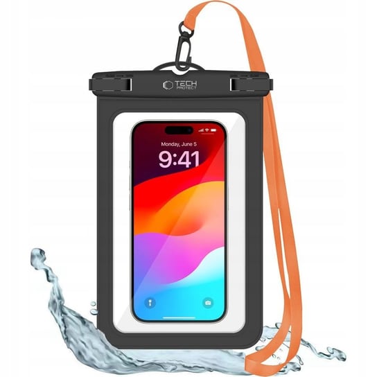 Etui wodoszczelne Tech-Protect UWC9 Universal Waterproof Case do telefonu maks. 8,9", czarno-pomarańczowe TECH-PROTECT