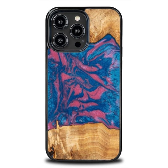 etui z drewna i żywicy na iPhone 15 Pro Max Bewood Unique Vegas - różowo-niebieskie BEWOOD