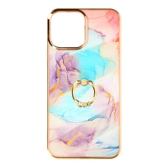 Etui z dwóch materiałów do iPhone'a 13 Pro Max z pierścieniem podtrzymującym w kolorze różowo-niebieskim z marmuru Avizar