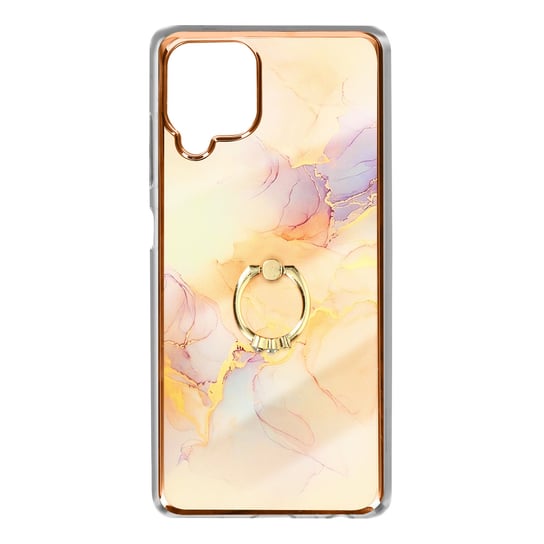 Etui z dwóch materiałów do Samsung Galaxy A22 4G z obrączką w kolorze różowego złota i marmuru Avizar