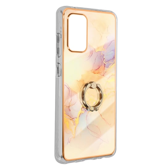 Etui z dwóch materiałów do Samsung Galaxy A32 z pierścieniem podtrzymującym w kolorze różowego złota i marmuru Avizar