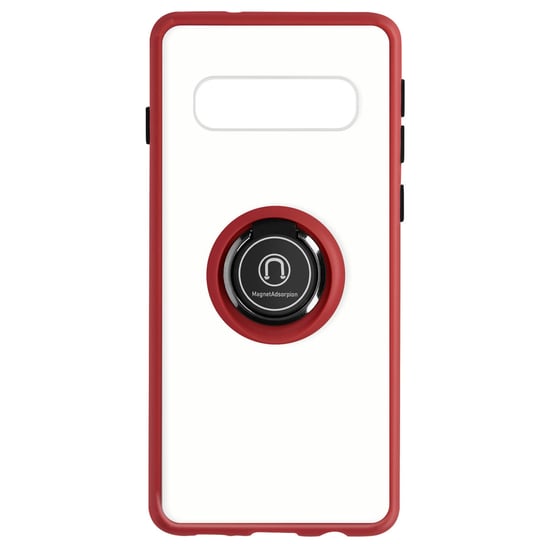 Etui z dwóch materiałów do Samsunga Galaxy S10 Plus z metalowym pierścieniem, stojak na wideo, czerwone Avizar