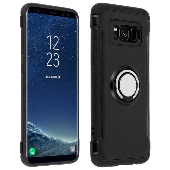 Etui z karbonu Ring, hybrydowe etui z podstawką do Samsunga Galaxy S8 – czarne Avizar