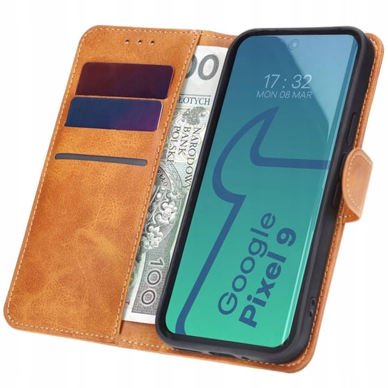 Etui z klapką Bizon Case Pocket do Google Pixel 9, brązowe Bizon