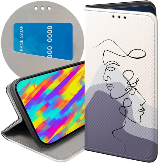 ETUI Z KLAPKĄ DO A54 / A74 / A93 WZORY CONTINUOUS LINE-ART KRESKA LINIE Oppo