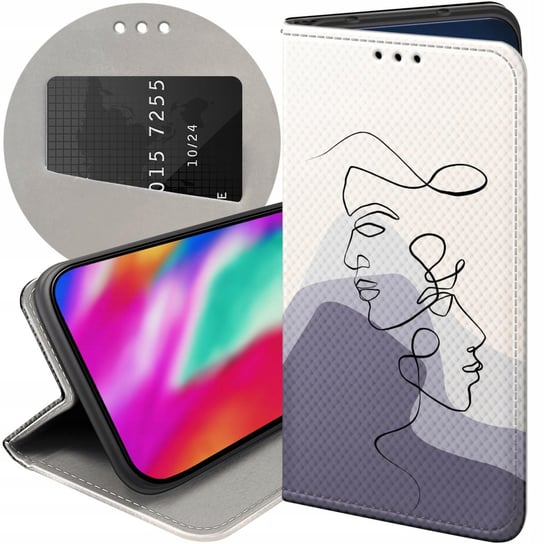 ETUI Z KLAPKĄ DO ALCATEL 1S 2019 WZORY CONTINUOUS LINE-ART KRESKA LINIE Alcatel