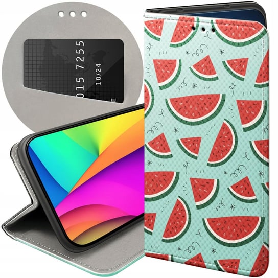 ETUI Z KLAPKĄ DO ALCATEL 1S 2021 / 3L 2021 WZORY OWOCE ARBUZ ANANAS CYTRYNY Alcatel