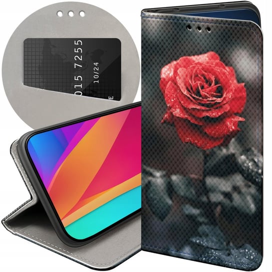 ETUI Z KLAPKĄ DO ALCATEL 1S 2021 / 3L 2021 WZORY RÓŻA Z RÓŻĄ ROSE FUTERAŁ Alcatel