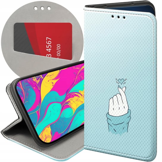 ETUI Z KLAPKĄ DO ALCATEL 3L 2019 WZORY NIEBIESKIE BLUE BLAU FUTERAŁ CASE Alcatel