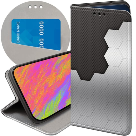 ETUI Z KLAPKĄ DO ALCATEL 3L 2019 WZORY SZARE METALLIC GREY FUTERAŁ CASE Alcatel