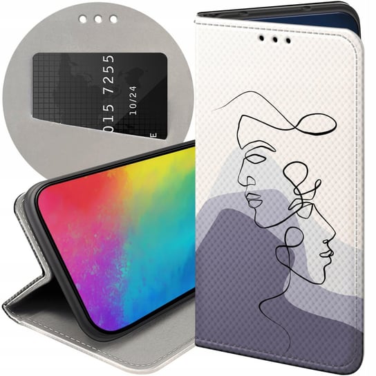 ETUI Z KLAPKĄ DO GOOGLE PIXEL 8 WZORY CONTINUOUS LINE-ART KRESKA LINIE CASE Google