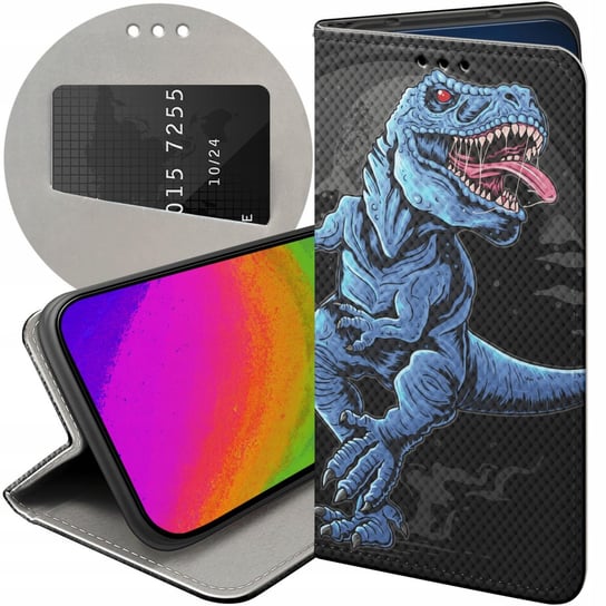 ETUI Z KLAPKĄ DO HUAWEI HONOR X7A WZORY DINOZAURY REPTILIA PREHISTORYCZNE Huawei