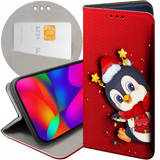 Etui Z Klapką Do Huawei Honor X7A Wzory Święta Christmas Mikołaj Pingwin Huawei