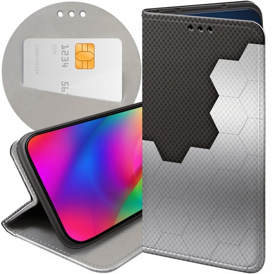 ETUI Z KLAPKĄ DO HUAWEI HONOR X7A WZORY SZARE METALLIC GREY FUTERAŁ CASE Huawei