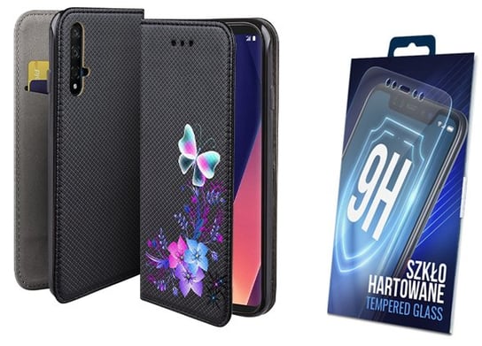 Etui z klapką do HUAWEI NOVA 5T / HONOR 20 wzór motyl, obudowa + szkło MARTECH