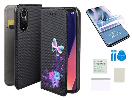 Etui z klapką do HUAWEI NOVA 9 motyl magnet case + folia ochronna na ekran MARTECH