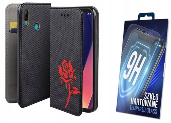 Etui Z Klapką Do Huawei P Smart 2019 Wzór Róża Obudowa + Szkło Na Ekran 9H Inna marka