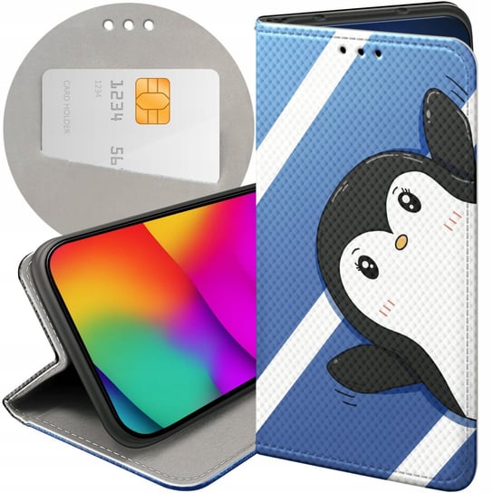 ETUI Z KLAPKĄ DO HUAWEI P SMART 2019 WZORY PINGWINEK PINGWIN HAPPY FEET Huawei