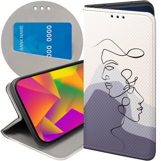 ETUI Z KLAPKĄ DO HUAWEI P10 LITE WZORY CONTINUOUS LINE-ART KRESKA LINIE Huawei