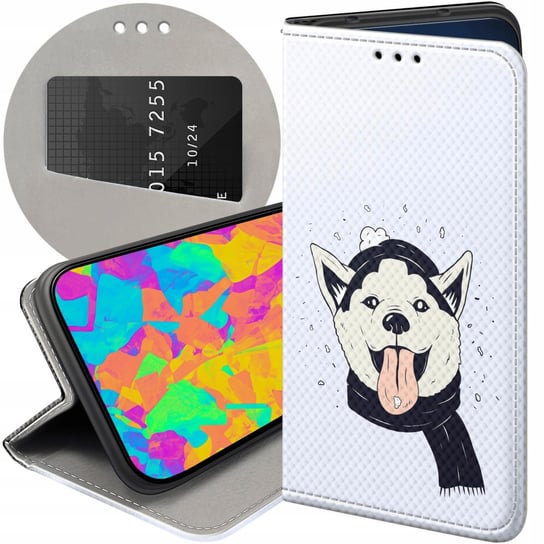 ETUI Z KLAPKĄ DO HUAWEI P10 WZORY HUSKY PSY PIESKI FUTERAŁ POKROWIEC CASE Huawei