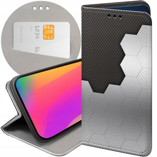 ETUI Z KLAPKĄ DO HUAWEI P20 LITE WZORY SZARE METALLIC GREY FUTERAŁ CASE Huawei