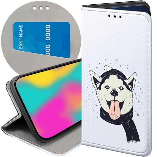 ETUI Z KLAPKĄ DO HUAWEI P9 LITE MINI WZORY HUSKY PSY PIESKI FUTERAŁ CASE Huawei