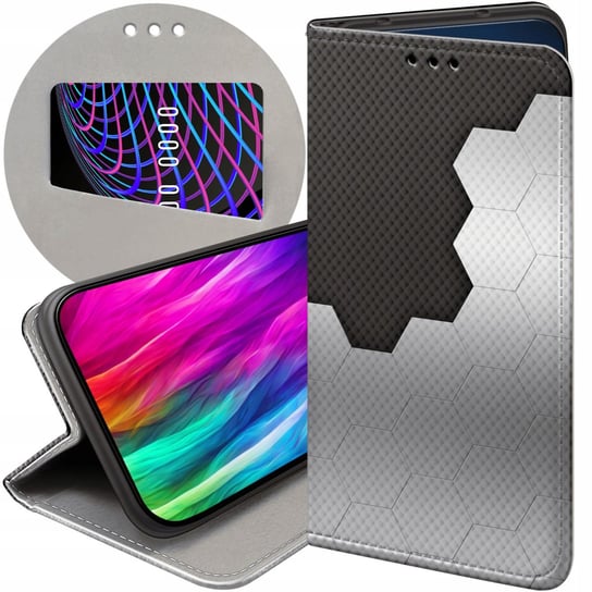 ETUI Z KLAPKĄ DO HUAWEI Y5 2019 WZORY SZARE METALLIC GREY FUTERAŁ POKROWIEC Huawei