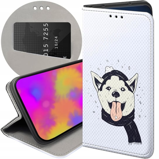 ETUI Z KLAPKĄ DO HUAWEI Y5P WZORY HUSKY PSY PIESKI FUTERAŁ POKROWIEC CASE Huawei