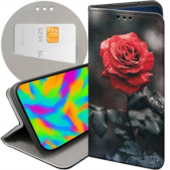 ETUI Z KLAPKĄ DO HUAWEI Y6 2017 / Y5 2017 WZORY RÓŻA Z RÓŻĄ ROSE FUTERAŁ Huawei