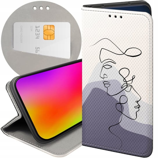 ETUI Z KLAPKĄ DO HUAWEI Y6P WZORY CONTINUOUS LINE-ART KRESKA LINIE FUTERAŁ Huawei