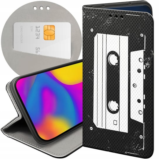 ETUI Z KLAPKĄ DO HUAWEI Y7 2019 WZORY RETRO OLD SCHOOL MUZYKA GRY FUTERAŁ Huawei