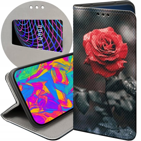 ETUI Z KLAPKĄ DO IPHONE 11 PRO MAX WZORY RÓŻA Z RÓŻĄ ROSE FUTERAŁ POKROWIEC Apple