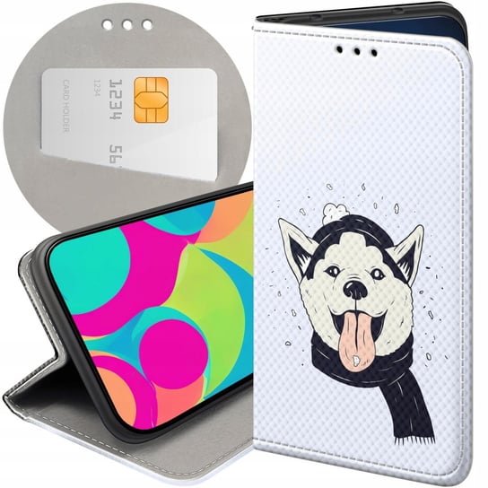 Etui Z Klapką Do Iphone 12 / 12 Pro Wzory Husky Psy Pieski Futerał Case Apple