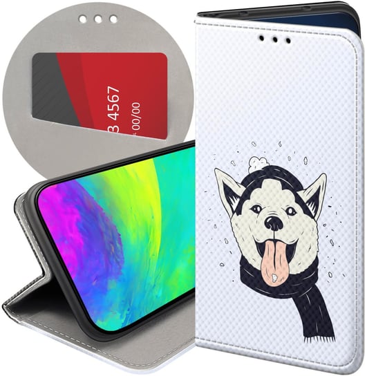 ETUI Z KLAPKĄ DO IPHONE 13 PRO MAX WZORY HUSKY PSY PIESKI FUTERAŁ POKROWIEC Apple