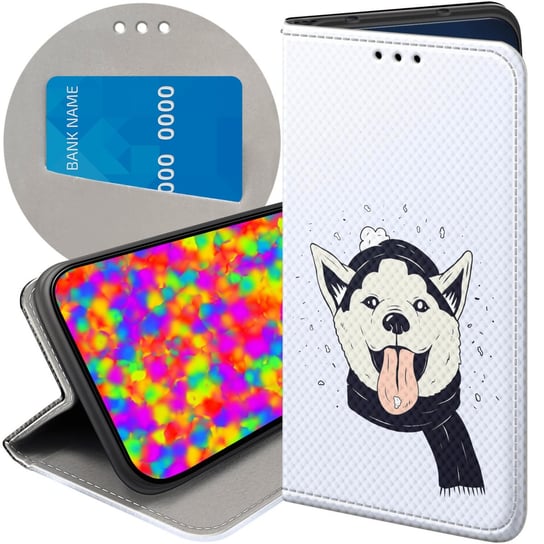 ETUI Z KLAPKĄ DO IPHONE 13 PRO WZORY HUSKY PSY PIESKI FUTERAŁ POKROWIEC Apple