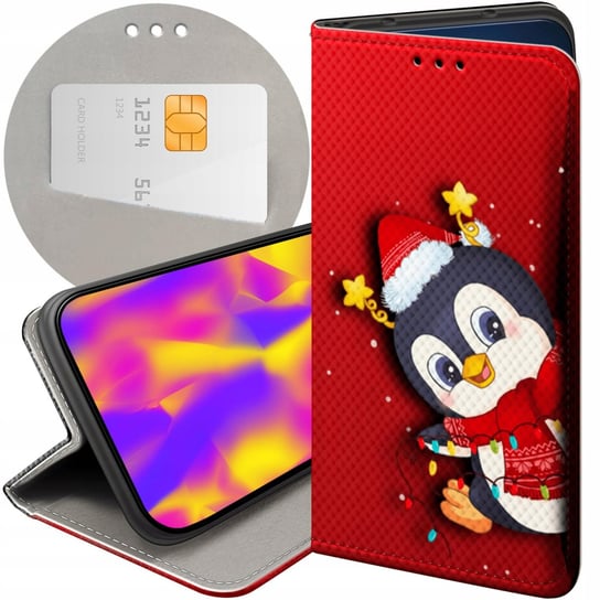 Etui Z Klapką Do Iphone 13 Wzory Święta Christmas Mikołaj Pingwin Futerał Apple