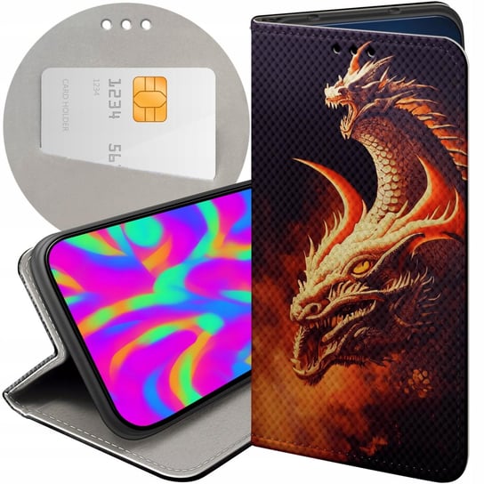 ETUI Z KLAPKĄ DO IPHONE 14 PLUS WZORY SMOKI DRAGON TANIEC SMOKÓW FUTERAŁ Apple