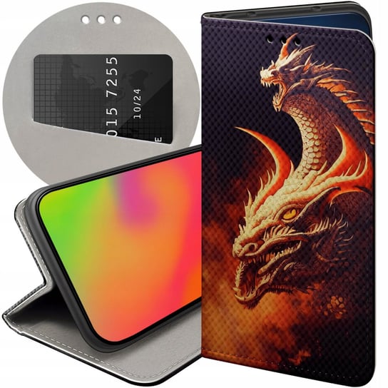 ETUI Z KLAPKĄ DO IPHONE 14 PRO MAX WZORY SMOKI DRAGON TANIEC SMOKÓW FUTERAŁ Apple