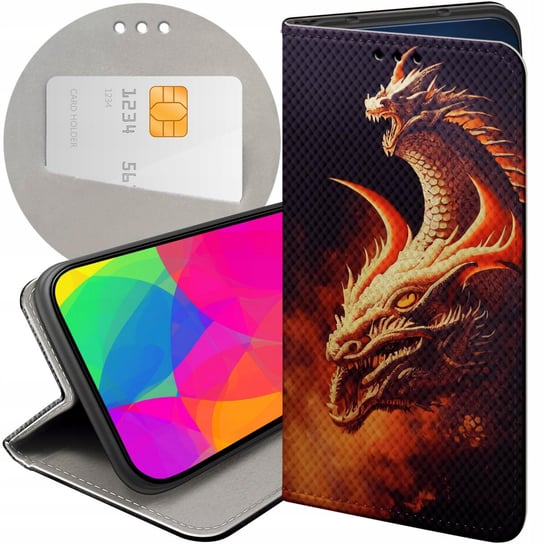 ETUI Z KLAPKĄ DO IPHONE 14 PRO WZORY SMOKI DRAGON TANIEC SMOKÓW FUTERAŁ Apple