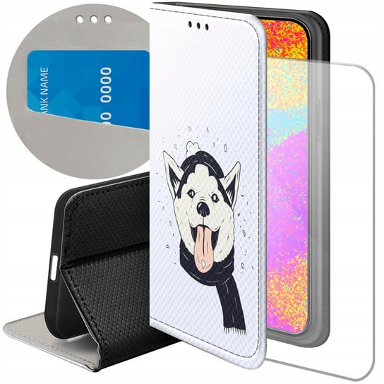 ETUI Z KLAPKĄ DO IPHONE 15 PLUS WZORY HUSKY PSY PIESKI FUTERAŁ POKROWIEC Apple