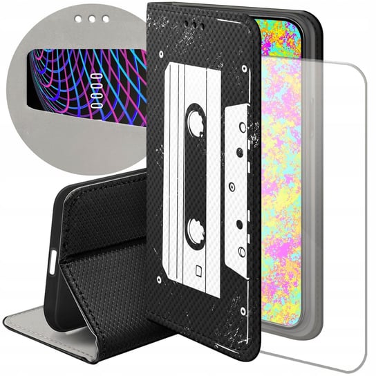 ETUI Z KLAPKĄ DO IPHONE 15 WZORY RETRO OLD SCHOOL MUZYKA GRY FUTERAŁ CASE Apple