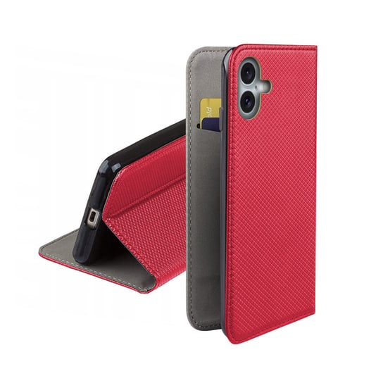 Etui z klapką do IPHONE 16 PLUS obudowa czerwony case smart magnet kabura MARTECH