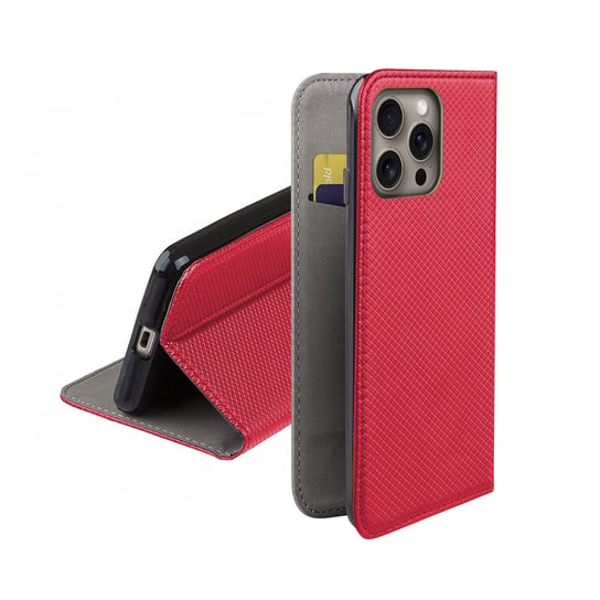 Etui z klapką do IPHONE 16 PRO MAX obudowa czerwony case smart magnet red MARTECH