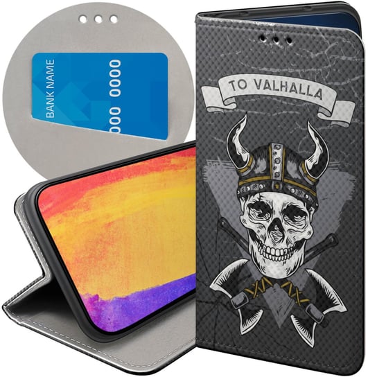 ETUI Z KLAPKĄ DO IPHONE X / XS WZORY WIKINGOWIE VIKING RUNY ODYN FUTERAŁ Apple